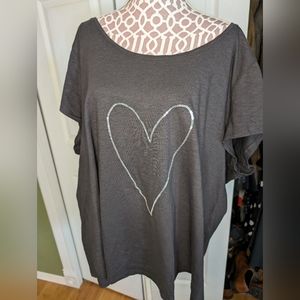 Plus size grey T-shirt heart sequin top 3XL